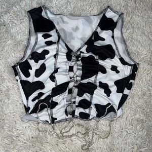 NWOT Nashville cow print crop top with rhinestone tie up